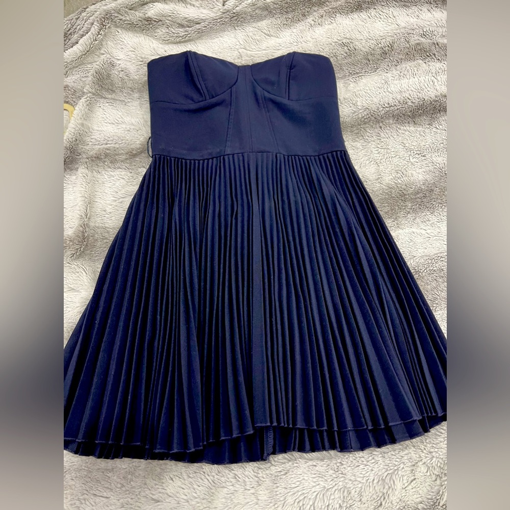 Navy blue strapless dress with pleated bottom, joyce leslie size medium